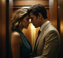 Couple in hotel elevator