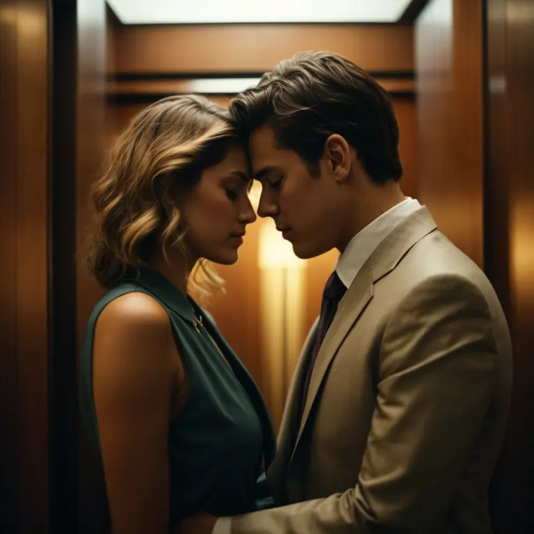 Couple in hotel elevator